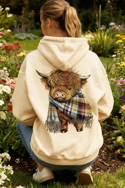 💖CHRISTMAS SALE 50% OFF!!🎁Cute Highland Cow Cozy Fleece-Lined Hooded Sweatshirt🦬2