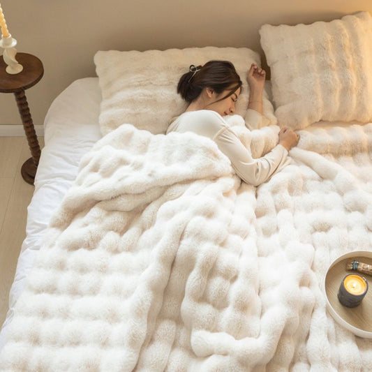 🎁Buy the 200 x 230cm Bunny Towelling Blanket, 🛏️✨WinterToscana Reversible Blanket: faux bunny fur for ultimate warmth! ❄️✨