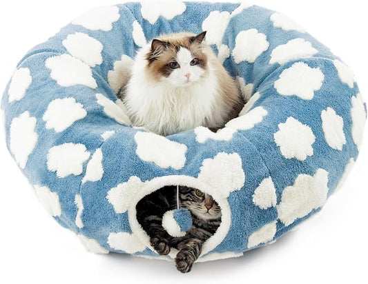 🎃Halloween Deal 50% OFF!🐾2-in-1 Plush Tunnel Bed for Cats & Small Dogs – Play, Hide & Sleep in One