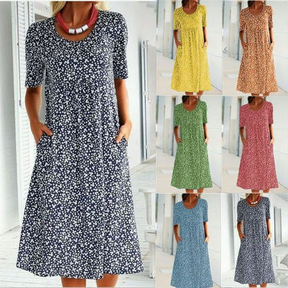 🎁2024 New Year Hot Sale🎁Casual Women Scoop Neck Floral Dress (8 Colors with Pockets)