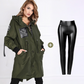 ⏳Retro workwear styling ⏰Women's Trendy Long-Sleeve Hooded Jacket and Leather Leggings
