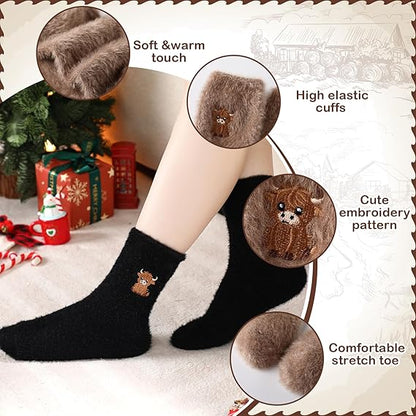 ⏳Limited-time 50% off⏰Women's Cute Warm Highland Cow Embroidered Plush Socks🐮🧦