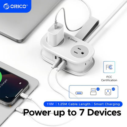 Travel Power Strip, ORICO 4 Outlets 2 USB Ports (1 USB C) with 4FT Wrapped Short Extension Cord Small Power Strip