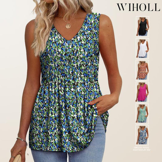 🔥 Last Day Special Price :￡12.99!!👚Women's Print Flowy Sleeveless V Neck Peplum Tank Tops