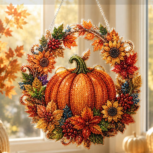 🔥2026 Hot Sale 50% OFF✨⚡ 50K+ SOLD! 🎁🍂 Fall Pumpkin Diamond Painting Wreath Hanging Ornament Complete DIY Kit