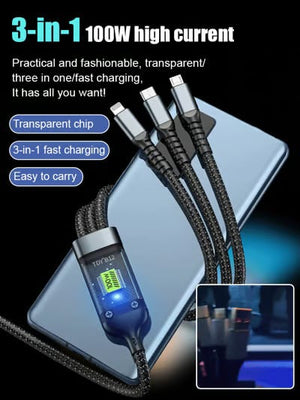 💥Limited Time 50% OFF🔥⚡Transparent Luminous 3-in-1 Super Fast Charging Cable