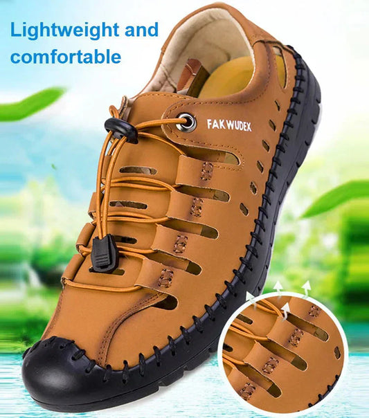 Aviator Wrapped Toe Hollow Leather Sandals👞