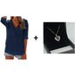 Women's Solid V-Neck Long Sleeve Hooded Top with Pocket