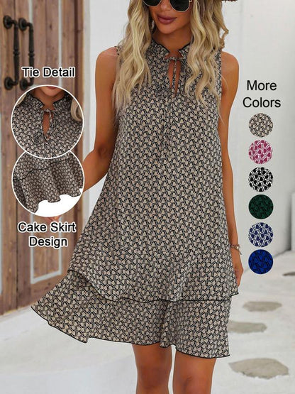 📢📢40% OFF !! ⏰Women’s Geometric Print Bow Dress – Stylish, Elegant & Effortlessly Chic ✨👗