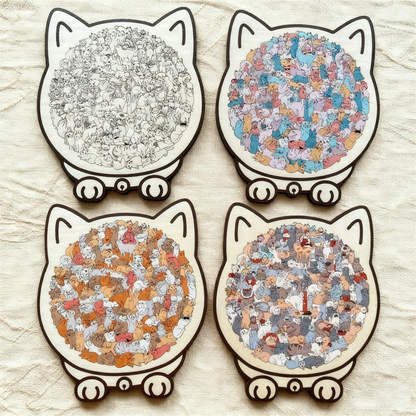 🎃Second Item Half Price!🐱135-Piece Cat-Shaped Wooden Jigsaw Puzzle – Unique Cat Pieces & Gift Box