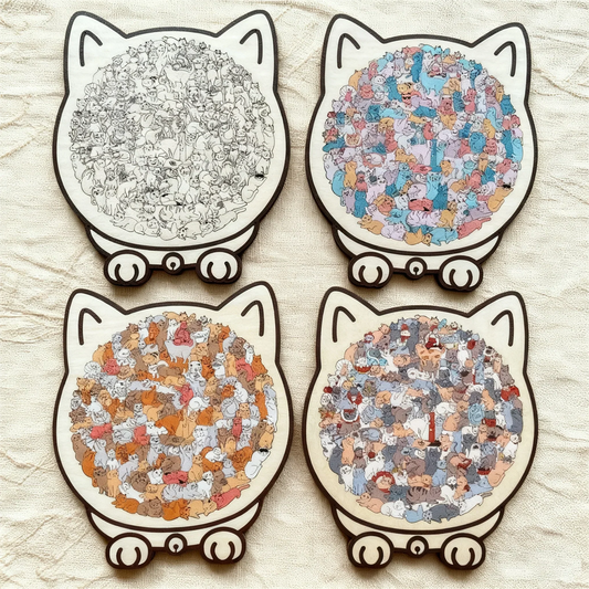 🎃Second Item Half Price!🐱135-Piece Cat-Shaped Wooden Jigsaw Puzzle – Unique Cat Pieces & Gift Box