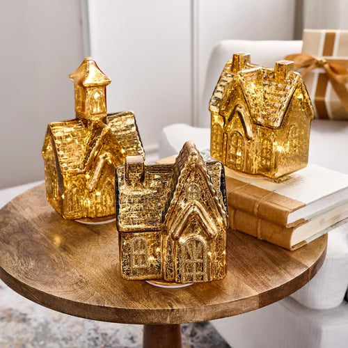 Illuminated Mercury Glass Village
