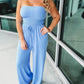 🔥Off Shoulder Solid Color Smocked Jumpsuit