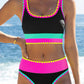 🎁New Arrival 50% OFF💥Color Block Patchwork Nylon Sporty 3-Piece Bikini Set - High Waisted & Tummy Control Swimsuit👙🌈