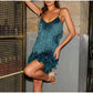 🔥Last Day Promotion 49% OFF💝Women's Feather Fringe Sequin Spaghetti Strap Dress