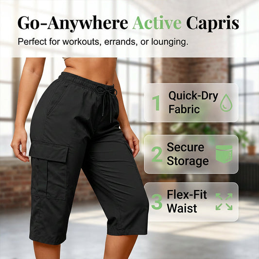 🏃‍♀️👖 Elastic cargo cropped trousers – move free, carry more, comfort all day.