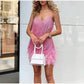 🔥Last Day Promotion 49% OFF💝Women's Feather Fringe Sequin Spaghetti Strap Dress