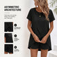 Women's Solid Color Irregular Top & Shorts Two Piece Set