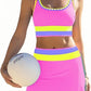 🎁New Arrival 50% OFF💥Color Block Patchwork Nylon Sporty 3-Piece Bikini Set - High Waisted & Tummy Control Swimsuit👙🌈
