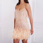 🔥Last Day Promotion 49% OFF💝Women's Feather Fringe Sequin Spaghetti Strap Dress