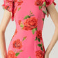 🎉Hot Sale 50% OFF🥳Cheongsam Style Rose Floral Print Tiered Flare Sleeve Stretch Maxi Dress