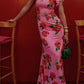 🎉Hot Sale 50% OFF🥳Cheongsam Style Rose Floral Print Tiered Flare Sleeve Stretch Maxi Dress