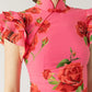 🎉Hot Sale 50% OFF🥳Cheongsam Style Rose Floral Print Tiered Flare Sleeve Stretch Maxi Dress