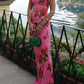 🎉Hot Sale 50% OFF🥳Cheongsam Style Rose Floral Print Tiered Flare Sleeve Stretch Maxi Dress