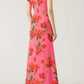 🎉Hot Sale 50% OFF🥳Cheongsam Style Rose Floral Print Tiered Flare Sleeve Stretch Maxi Dress