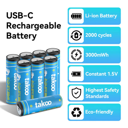 🎃Halloween Deal 50% OFF!🔋1.5V USB-C Rechargeable AA & AAA Lithium Batteries – Constant-Voltage Power