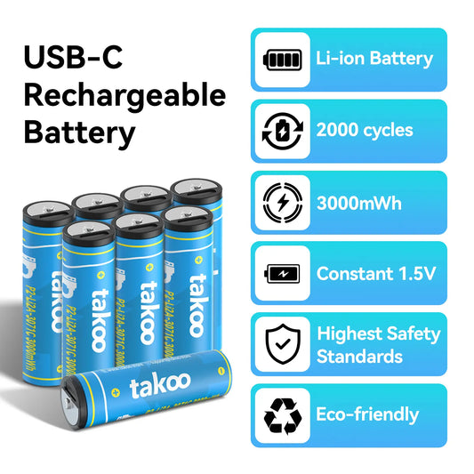 🎃Halloween Deal 50% OFF!🔋1.5V USB-C Rechargeable AA & AAA Lithium Batteries – Constant-Voltage Power