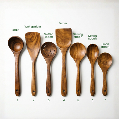 🎃Halloween Deal 50% OFF!🌿7-Piece Acacia Wood Kitchen Utensil Set – Gentle on Non-Stick Cookware