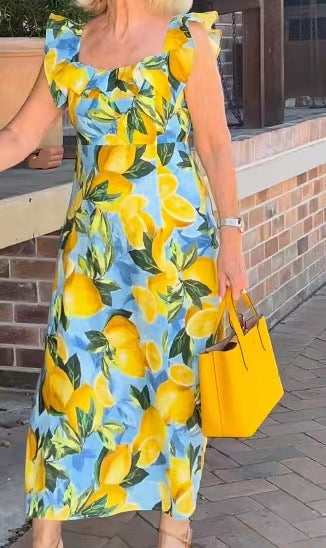 Plus Size Lemon Print Tunic Dress