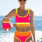 🎁New Arrival 50% OFF💥Color Block Patchwork Nylon Sporty 3-Piece Bikini Set - High Waisted & Tummy Control Swimsuit👙🌈