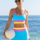 🎁New Arrival 50% OFF💥Color Block Patchwork Nylon Sporty 3-Piece Bikini Set - High Waisted & Tummy Control Swimsuit👙🌈