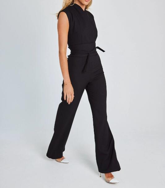 ✨Belted Wide-Leg Jumpsuit – Sleeveless Elegant Office Style