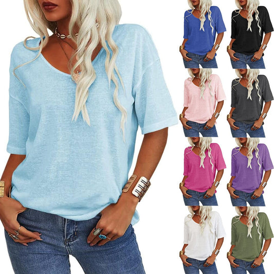 💖✨This Week's Special Price ￡15.99🌸Women's Solid Color V-Neck T-shirt