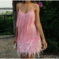 🔥Last Day Promotion 49% OFF💝Women's Feather Fringe Sequin Spaghetti Strap Dress
