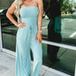 🔥Off Shoulder Solid Color Smocked Jumpsuit