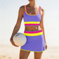 🎁New Arrival 50% OFF💥Color Block Patchwork Nylon Sporty 3-Piece Bikini Set - High Waisted & Tummy Control Swimsuit👙🌈
