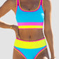 🎁New Arrival 50% OFF💥Color Block Patchwork Nylon Sporty 3-Piece Bikini Set - High Waisted & Tummy Control Swimsuit👙🌈