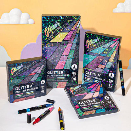 🎃Halloween Deal 50% OFF!🎨Glitter Effect Brush Markers: Create Sparkling Art Smoothly