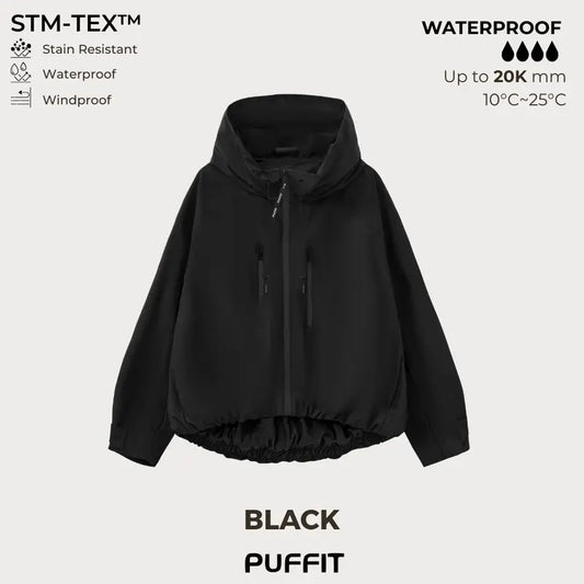 🧥Wide-Brim Hood💧Short Oversized Rain Jacket With Bubble Hem,Adjustable Cuffs
