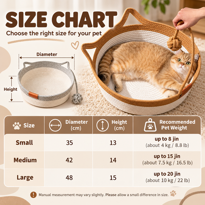 🎃Halloween Deal 50% OFF!🐱Cotton Rope Cat Basket Bed – Breathable Nest with Attached Toy