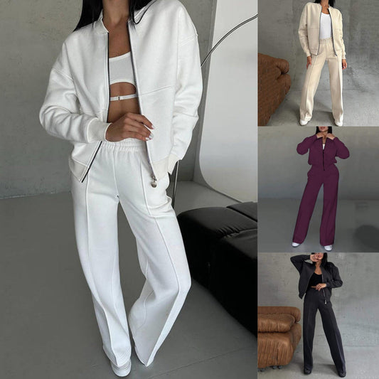 💕Hot Sale 49% OFF💖Women's Two-Piece Relaxed Fit Set - Zippered Jacket and Wide-Leg Pants