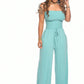 🔥Off Shoulder Solid Color Smocked Jumpsuit