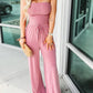 🔥Off Shoulder Solid Color Smocked Jumpsuit