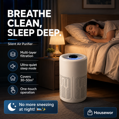 🥳2026 HOT SALE🔇 50% OFF! Silent Air Purifier – Multi‑layer filtration, ultra‑quiet sleep mode. Covers 30‑50m², one‑touch operation. Breathe clean, rest easy. No more sneezing at night! 🛌✨
