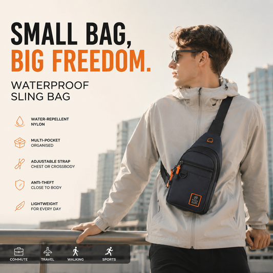 🎒✨ Waterproof Multi-pocket Crossbody Sling Bag – Organized Storage, Adjustable Strap, Headphone Jack 🌧️
