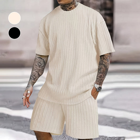 📢📢40% OFF !! ⏰Men’s Summer 2-piece Set - Drop Shoulder T-shirt and Drawstring Shorts